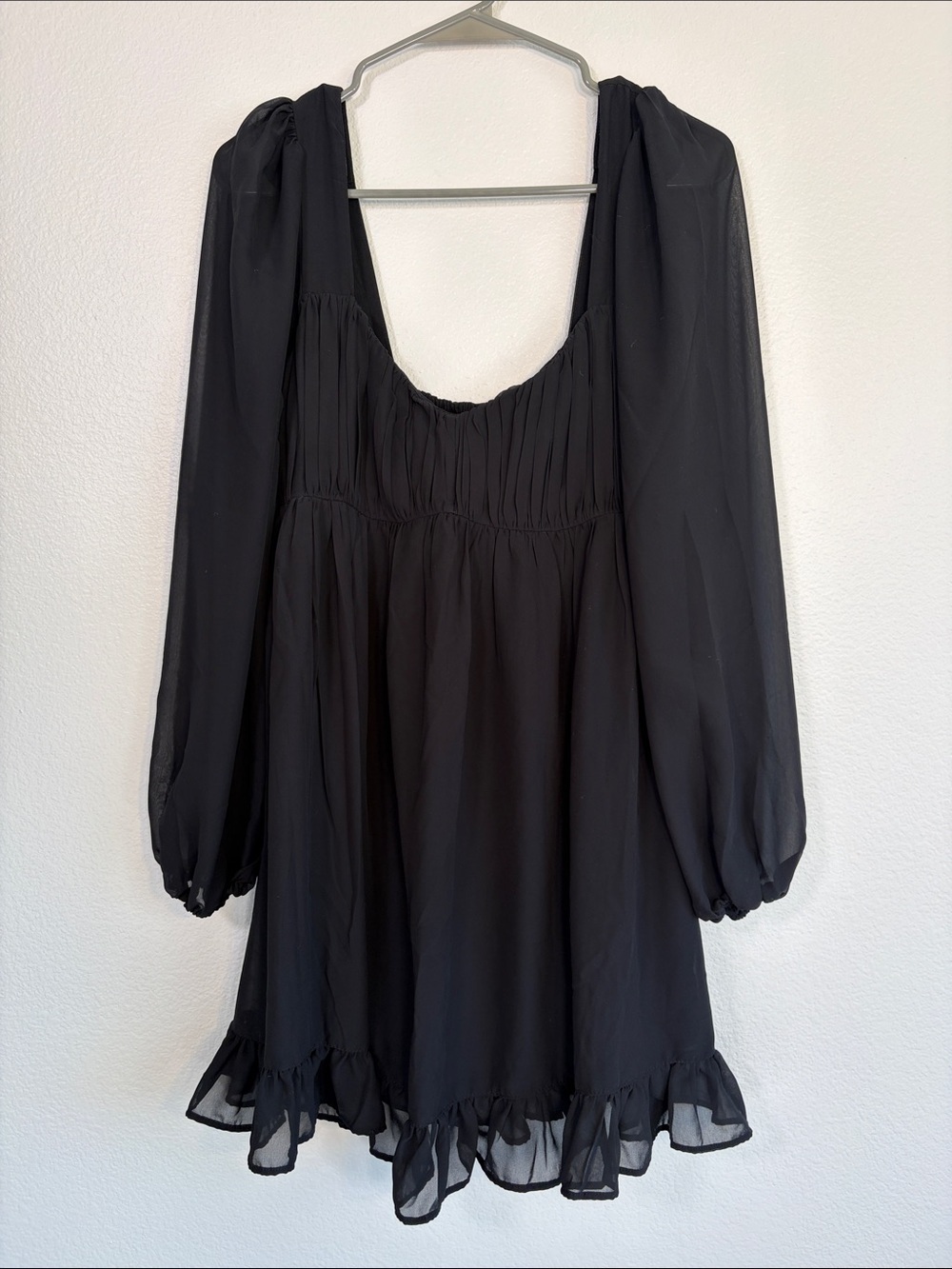 Abercrombie Chiffon Ballon Sleeve Babydoll Dress in Black - S